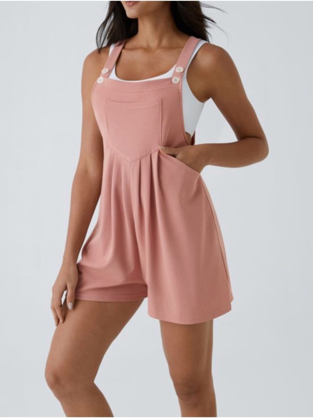 Halara Waffle Knit Short Overalls Large Rose Tan NWT Flowy Casual Romper